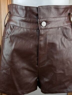 Le Lis Brown Faux Leather High-Waist Shorts
